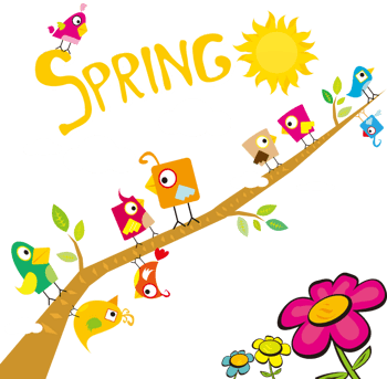 矢量树枝上的卡通小鸟