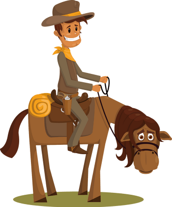 矢量手绘卡通骑马的西部牛仔