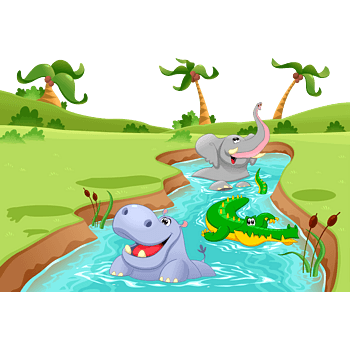 矢量卡通草地上的小河