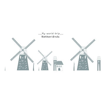 卡通灰色手绘荷兰风景背景矢量图