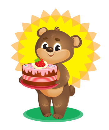 卡通手绘可爱小熊拿生日蛋糕