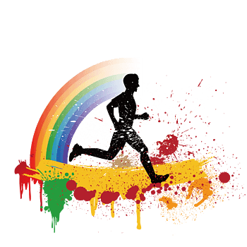 矢量水彩彩虹和跑步的人
