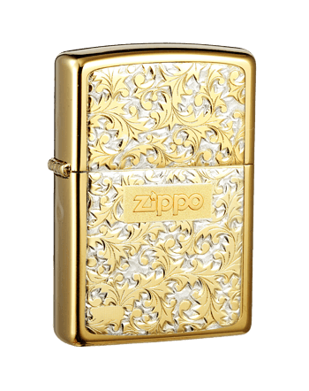zippo打火机金色花纹