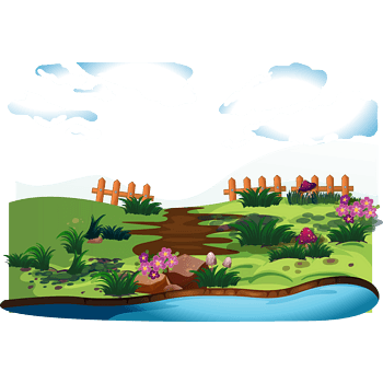 卡通池塘边小路风景矢量