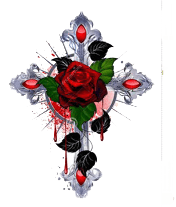 十字架上流血的红玫瑰