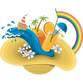 果汁海水彩虹沙滩帽卡通手绘装饰元素