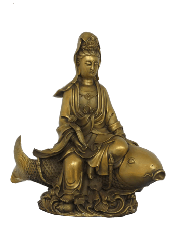 鲤鱼坐骑上的观音铜制摆件