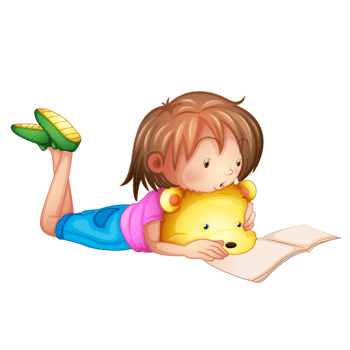 趴着看书的小女孩图片
