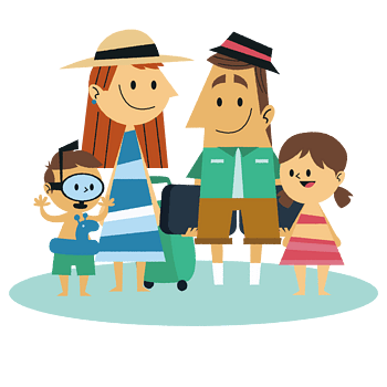 卡通旅行家庭合影