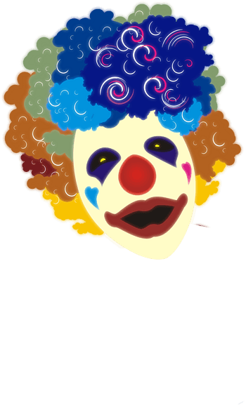 五颜六色头发的红鼻子小丑