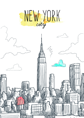 创意手绘纽约城市