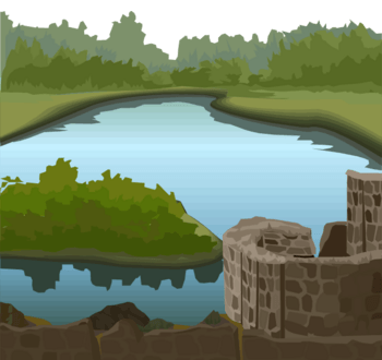 矢量手绘湖边风景