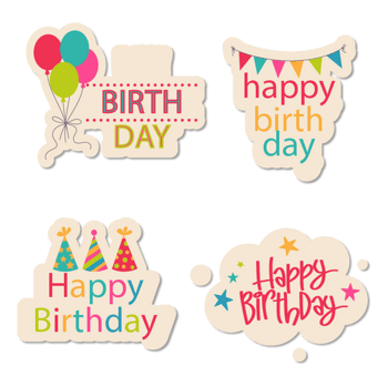 4款彩色生日贴纸矢量素材
