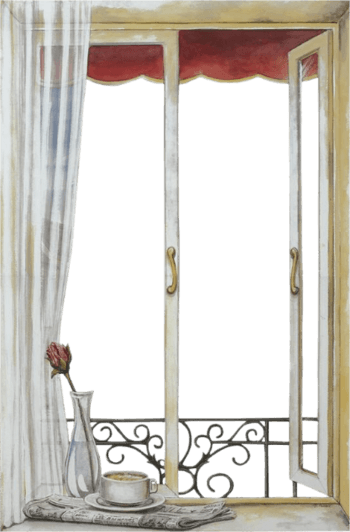 水彩手绘落地窗