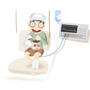 卡通病床上的病人