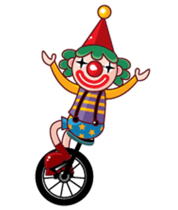 卡通骑独轮车的小丑