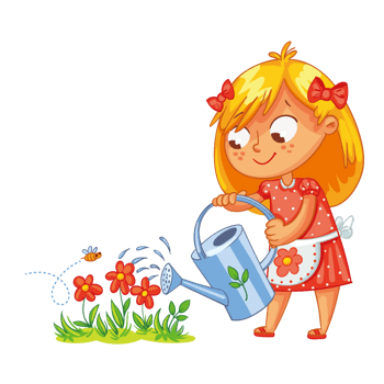 卡通手绘女孩浇花