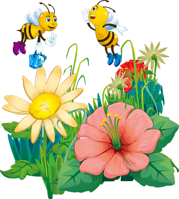蜜蜂采蜜鲜花卡通矢量图