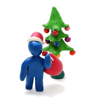 卡通版的小人玩偶和圣诞树