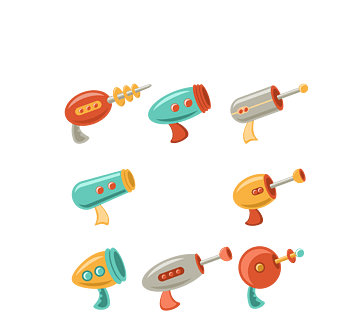 矢量彩色卡通激光枪打眼枪集合