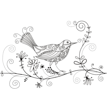 手绘线条花纹鸟素材