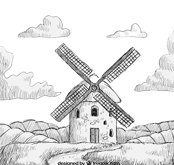 手绘风车磨坊