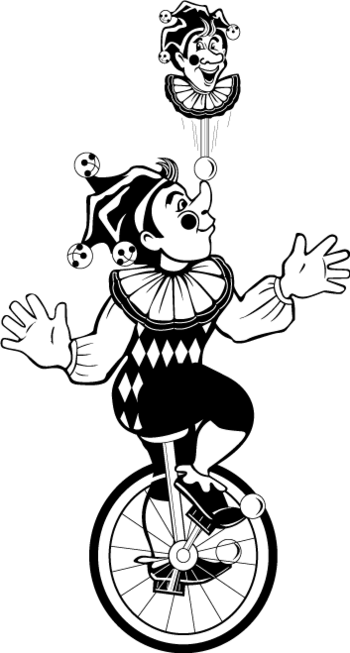 小丑骑独轮车表演矢量