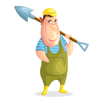 手绘卡通拿铲子男