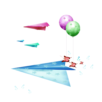 彩色纸飞机和气球