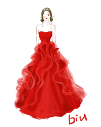 手绘红色晚礼服