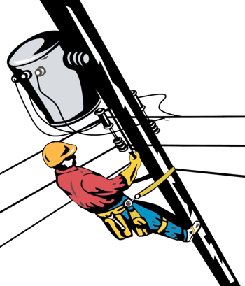 卡通在电线杆上的带安全帽工人