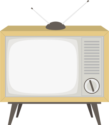 手绘复古笨重天线黑白电视机