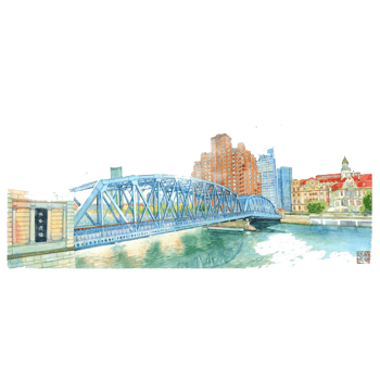 手绘上海外白渡桥