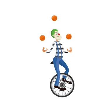 欧美杂技独轮车小丑