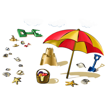 卡通手绘太阳伞贝壳沙滩