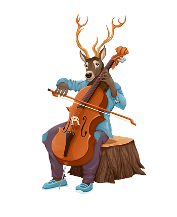 手绘卡通动物拉大提琴