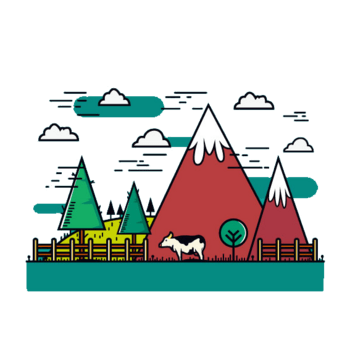 雪山下的牧场奶牛矢量素材