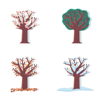 春夏秋冬四季树木 卡通手绘 1500 1500px 编号 Png格式 万素网