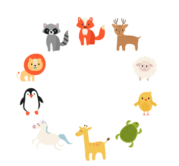 卡通动物组成的圆环矢量素材