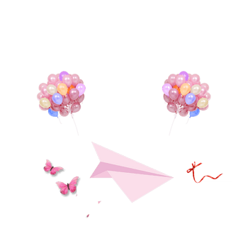 粉色气球丝带蝴蝶和纸飞机