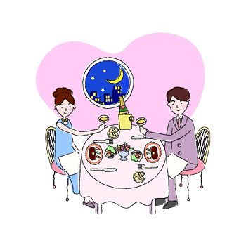 卡通浪漫烛光晚餐