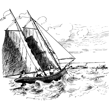 海上风浪的帆船手绘