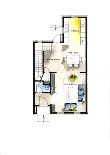 彩色手绘公寓装饰平面图