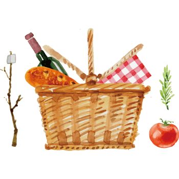 矢量手绘野餐篮子