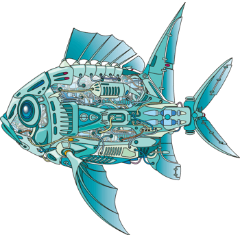 机械蓝色鱼矢量
