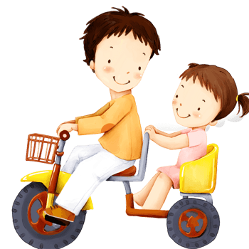 卡通儿童骑小自行车载人插画