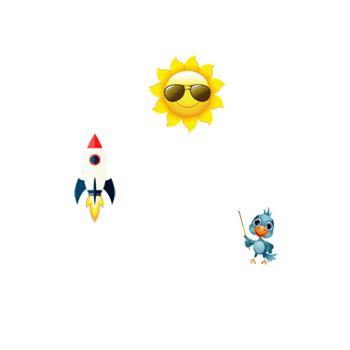太阳火箭小鸟卡通手绘元素