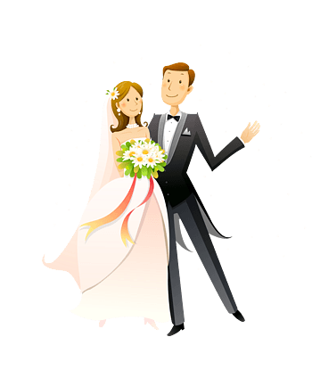 矢量彩色新婚一堆新人卡通版