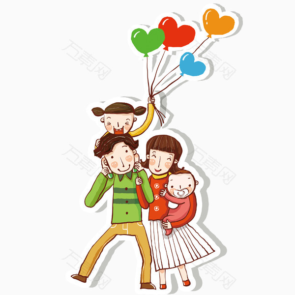 手绘卡通亲子照