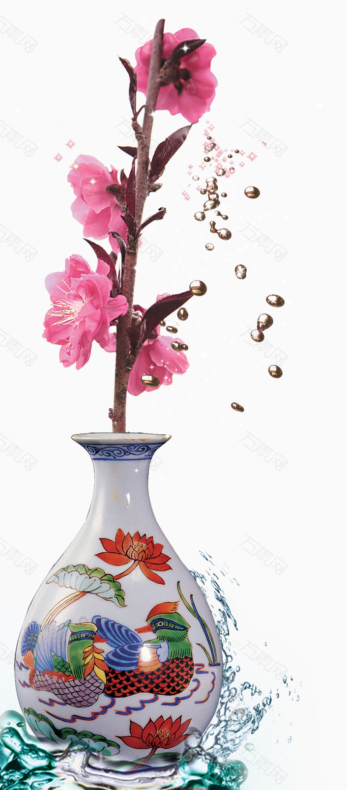 花瓶与桃花枝免抠元素图片 元素素材 万素网